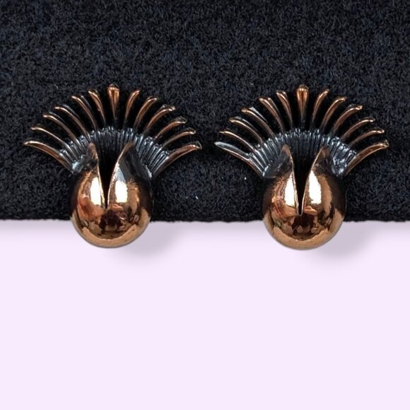 V. Copper Tone Clip On Earrings - Picture 2 of 5